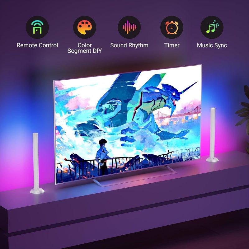 TJOY Smart Light Bars, RGB TV Backlight with Music Sync, LED Table Desk Light Bar, Game Lights with Scene Modes, 60 Lumens, Atmosphere Lighting for PC, Gaming, Pictures, Room Decoration, 2pack(White) - Image 2